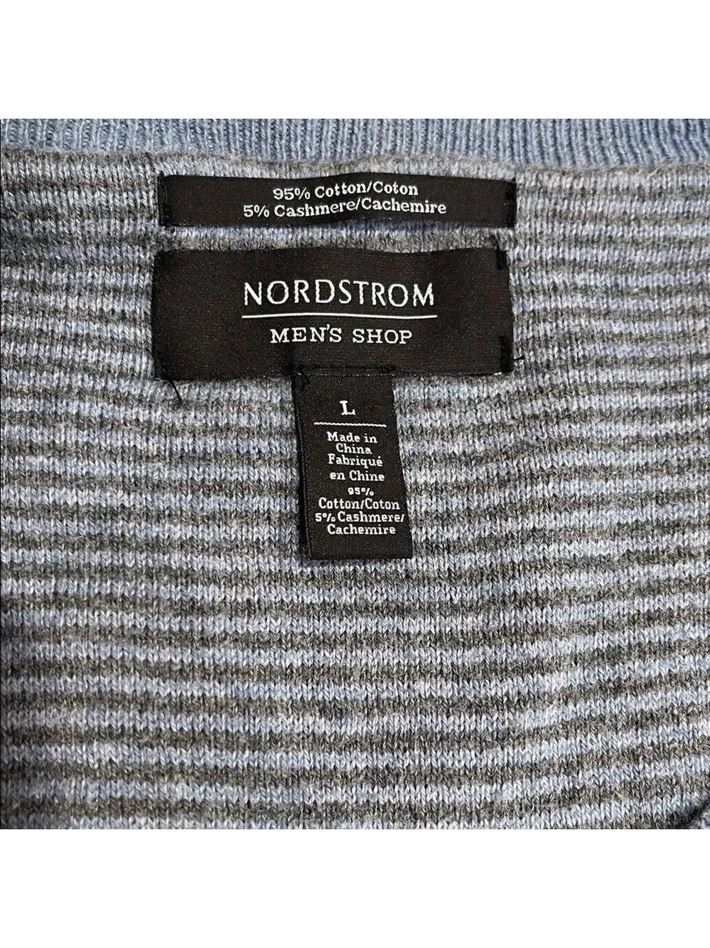 Nordstrom Men’s Shop Cotton Cashmere Vee Neck Sweater SZ L Blue